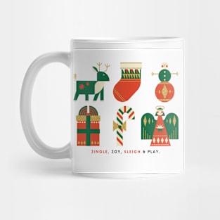 'Jingle, Joy, Sleigh & Play.' Minimalist and Iconic Christmas Design Mug